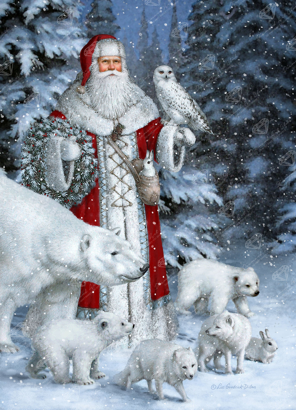 Red Arctic Santa with Polar Bears, Foxes, Owl G0