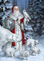 Red Arctic Santa with Polar Bears, Foxes, Owl
