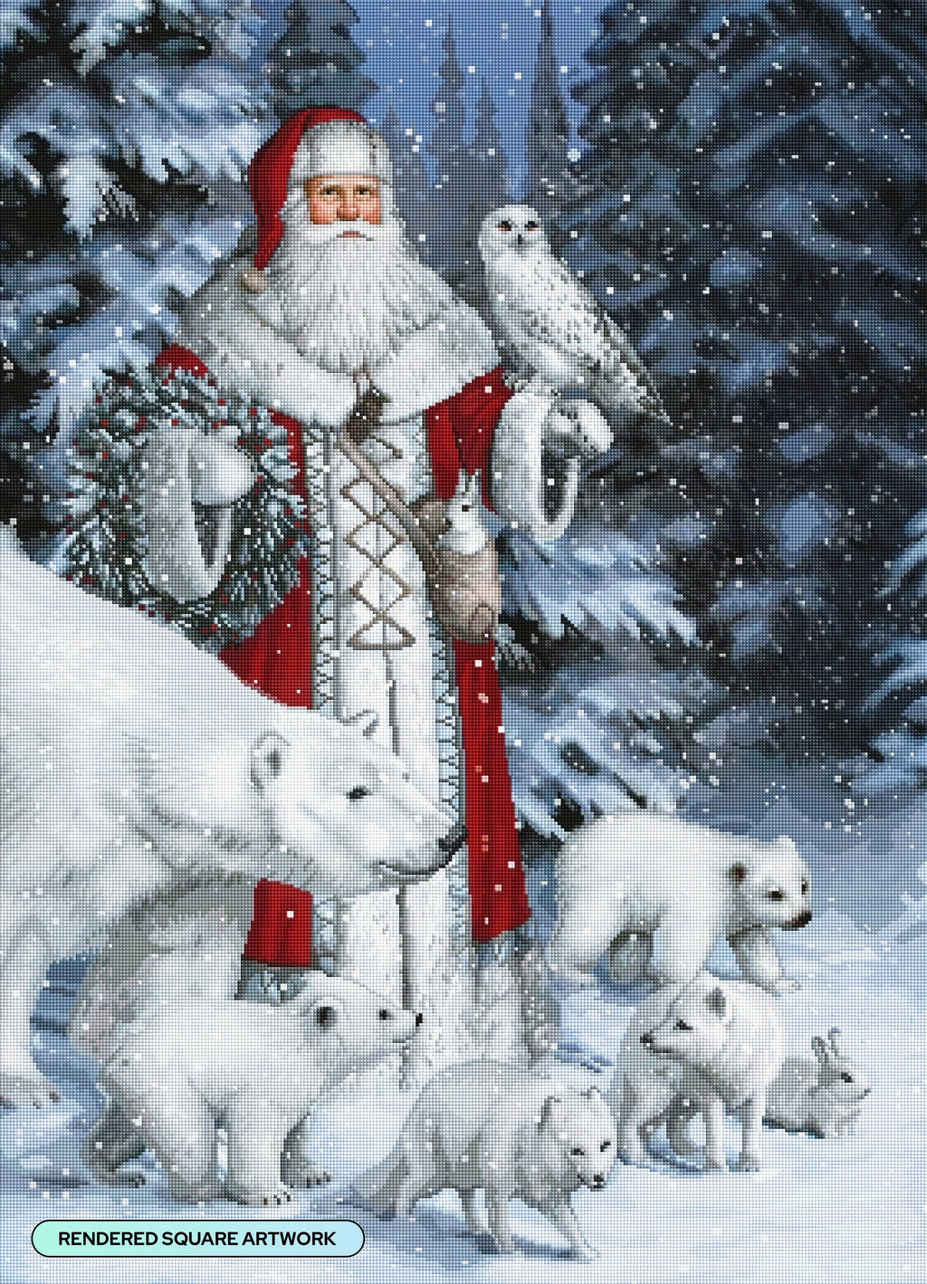Red Arctic Santa with Polar Bears, Foxes, Owl